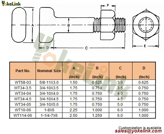 T Head Bolt and Nut